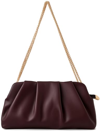 Image of Evening Bag for Women Ruched Clutch Purse Detachable Metal Chain Crossbody Bag