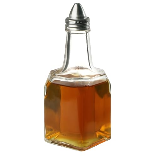 Genware Glass Vinegar Bottle 500 ml Clear Glass Oil & Vinegar Dispenser with Stainless Steel Pourer Classic Cruet for Salad Oils Vinegars & Condiments Durable Bar & Kitchen Serveware