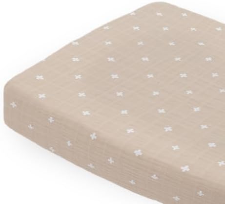 Little Unicorn Changing Pad Cover | 100% Cotton Muslin | Super Soft | Baby Diaper Changing | Machine Washable | 16” x 32” (Taupe Cross)