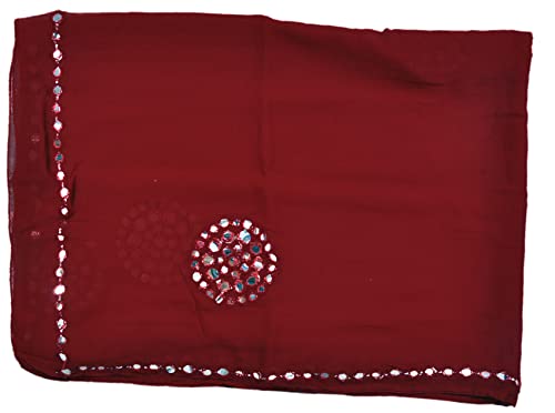 Image of YOUTHQUAKE Plastic Mirror Work Embroidered Chiffon Dupatta for Women & Girls
