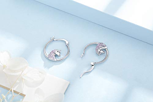 Unicorn Hoop Earrings For Women Girls Sterling Silver Small Animal Huggie Hoop Earrings For Sensitive Ears Unicorn Jewelry Gifts For Little Girls #TOP2