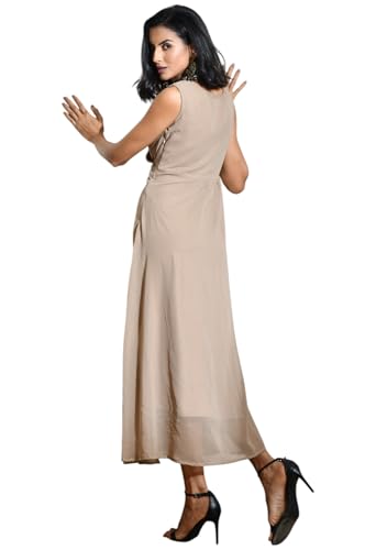 Image of IUGA Georgette Jacquard Butti Square Neck Knee Length Western Dresses for Women
