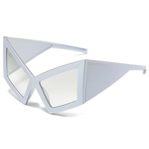 Lunettes de soleil œil de chat surdimensionnées à verres transparents et monture punk argentée