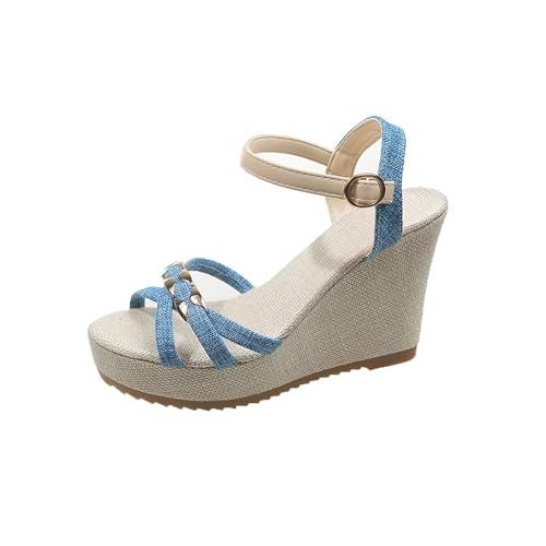 Sandales compensées bout rond pour femme avec sangle été à fond épais