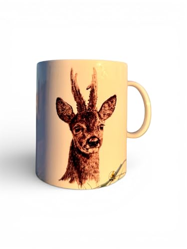 Genérico Taza de Corzo Grabada – Taza de Cerámica Blanca 350 ml – Regalo para Cazadores y Amantes del Campo.