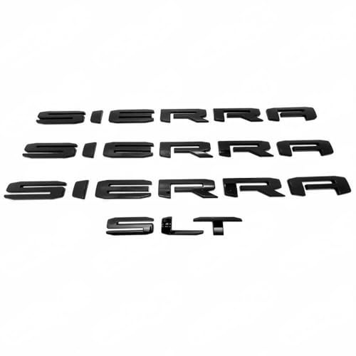 Image of 4pack 2019-2026 Big Sierra Emblem Door Rear Nameplate with SLT Badge Replacement for Sierra 1500 2500HD 3500HD 84287337 (Gloss All Black)
