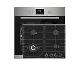 Böhme Einbaubackofen 78L mit Heißluft & Teleskopauszug + Gasline 60 cm Gaskochfeld aus Glaskeramik mit Wokbrenner – Einbaugeräte Set Edelstahl/Schwarz