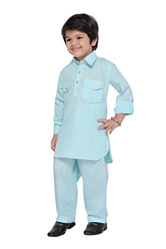 Image of AJ DEZINES Pathani Suit For Kids Boys | Boys Kurta Set | Traditional Party & Ethnic Wear | Kids Kurta Pyjama Set | Solid Cotton Kurta Pajama | Wedding & Festive Outfit - Regular Fit