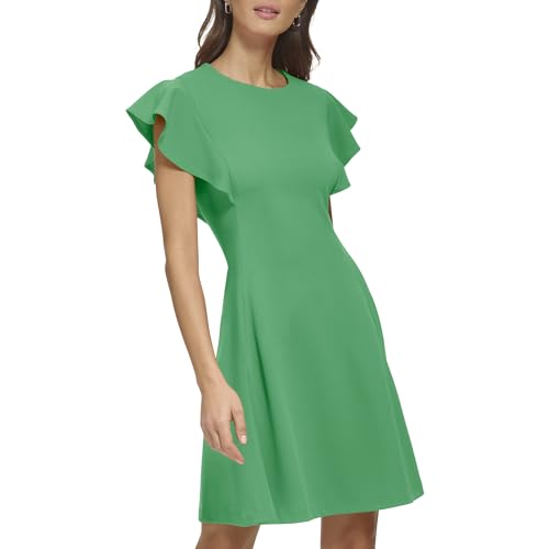 Image of DKNY Women's Flutter Sleeve Scuba Crepe Jewel Neck Dress