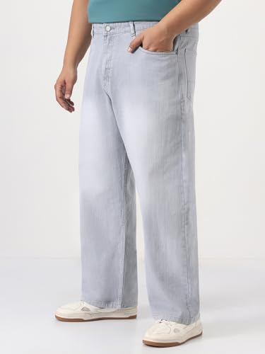 Image of Urbano Plus Men's Loose Baggy Fit Washed Denim Jeans Non-Stretchable