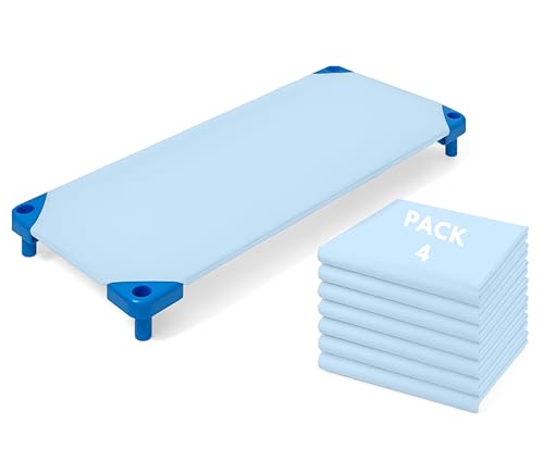 Image of 4 Pack Light Blue Cot Sheets 22 inch W X 40 inch L Daycare Sheet with 4 Corner Elastic for Child Boys Girls,Soft Microfiber Toddler Cot Bed Sheets Breathable Preschool Nap Fits Standard Pre-K Cots
