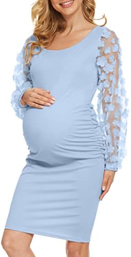 abkylie Maternity Dress for Baby Shower Maternity Dress for Photoshoot Maternity Dress for Wedding Guest Sky Blue L
