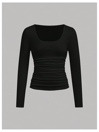 SOLY HUX Girl's 4 Piece T Shirt Square Neck Long Sleeve Ruched Tee Slim Fit Fall Tops3