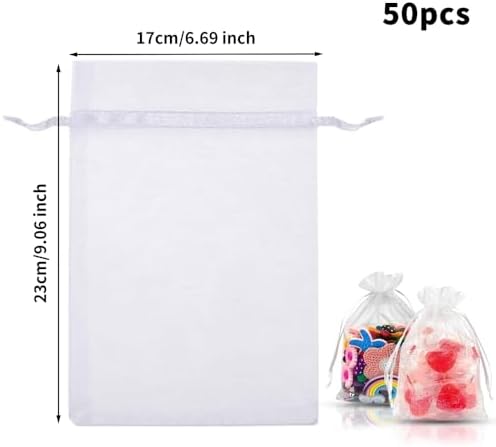 Organza Geschenkbeutel 50 Stück 17x23cm Weiß mit Kordelzug für Hochzeit Party Weihnachten