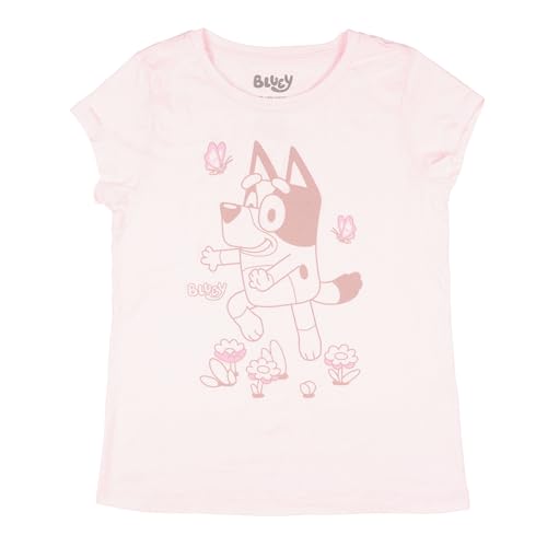Bluey Girls' Flowers and Butterflies Kids Springtime Graphic Print Short Sleeve Crewneck T-Shirt2