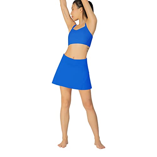 Mcedar Pleated Tennis Skirt For Women With Pockets Mid-Rise Athletic Skirts Golf Skorts Running Workout Built-In Shorts 035Bmq-Blue/Bxs #TOP7