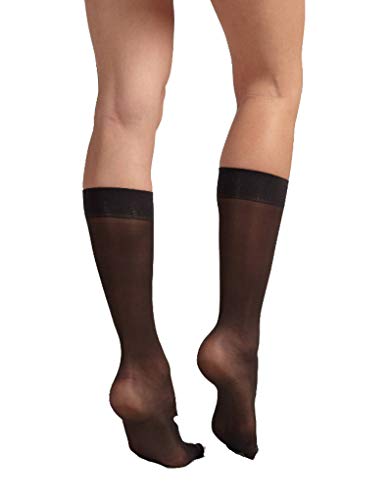 Charnos Support Moyen, Mi-Bas à Semelle de Massage en Noir avec Talon et Orteils Renforcés - Jambe en Satin 15 Deniers - Taille Unique Cover