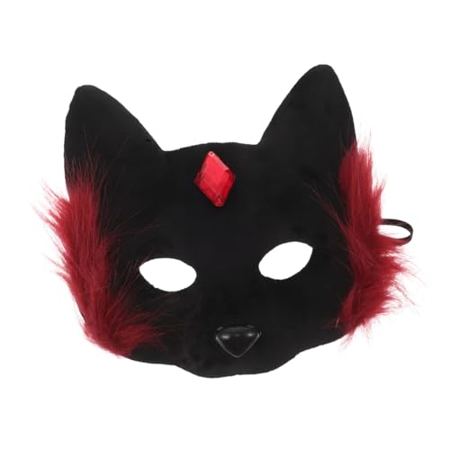 Beaupretty Máscara Gato Cosplay Halloween Media Cara Roja y Ligera para Adultos Fiesta Disfraces