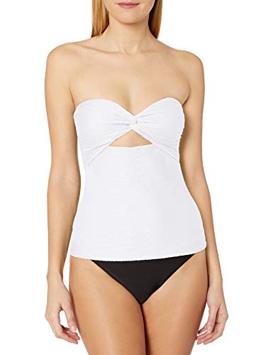 Anne Cole Women's Twist Front Shirred Bandeau Tankini Swim Top, White, Medium