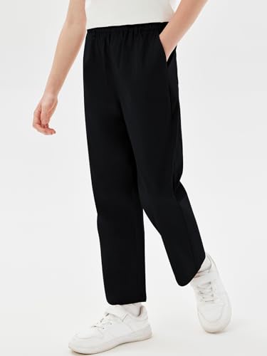 Haloumoning Boys Elastic Waist Pants Kids Uniform School Cotton Twill Trousers with Pockets 5-14 Years3