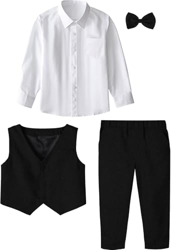 Image of A&J DESIGN 4pcs Baby & Toddler Suit, 12 Months - 5T, Shirt & Pants & Vest & Bow Tie