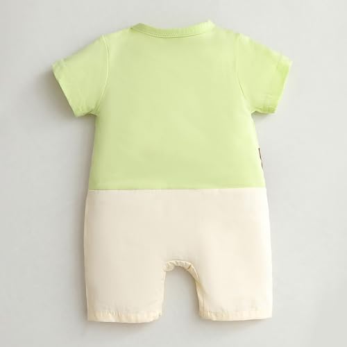 Image of Hopscotch Baby Unisex Animal Print Short Sleeves Cream Rompers