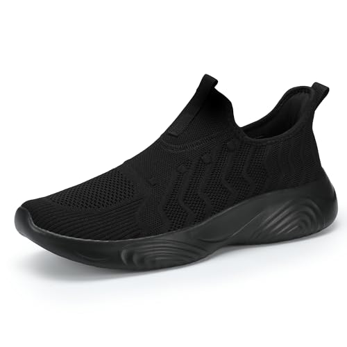 Image of MRIP Mens Slip On Walking Shoes Lightweight Comfortable Gym Workout Running Shoes Mesh Breathable Cushion Fashion Tennis Athletic Casual Sneakers Black Size 10