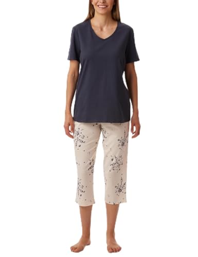 Uncover by Schiesser Damen Schlafanzug Set Shirt Kurzarm mit 3/4 Langer Schlafhose - Nachtwäsche