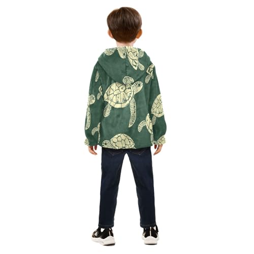 Turtle Pattern on Green Toddler Fleece Jacket Girl Boys Hooded Fleece Jacket Coat Warm Outwear Zip-up 3-10T4