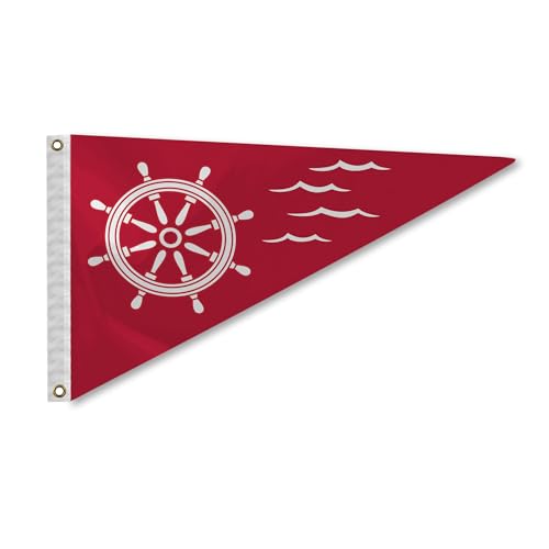 AGAS Ships Wheel Bow Pennant - 10 x 15 inch - Printed 200D Nylon - Solid Brass Eyelets Canvas Heading - Vivid Colors Fade Proof - Bow Flags.