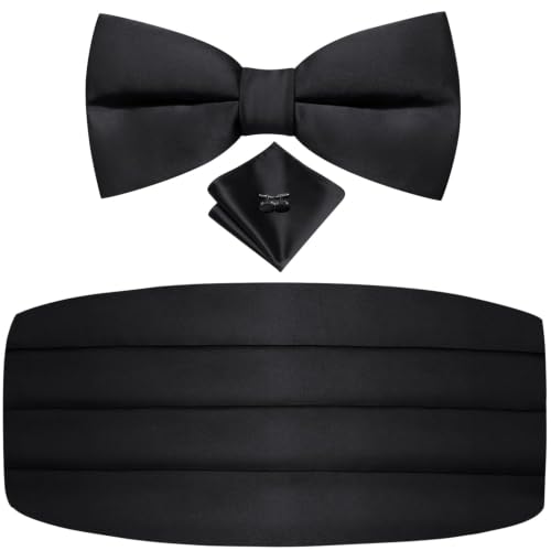 Image of Dubulle Mens Cummerbund and Bow Tie Set Paisley Floral Pretied Bowties for Men Pocket Square Cufflinks Wedding Business