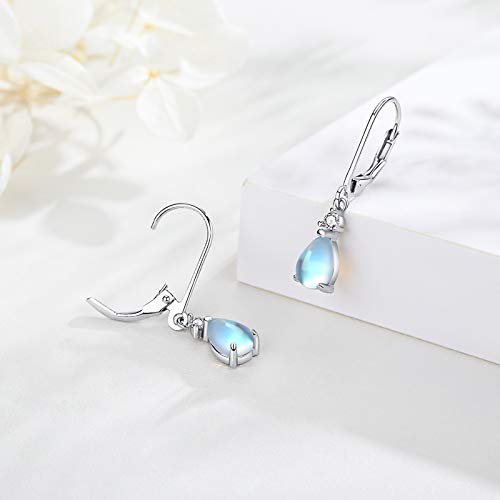 Moonstone Leverback Earrings Turquoise/Moonstone/Cubic Zirconia Birthstone Leverback Earrings for Women Sterling Silver Teardrop Bridal Dangle Dewdrop Girls2