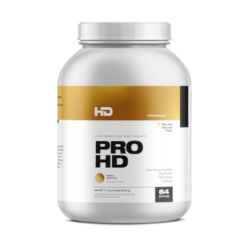 HD MUSCLE ProHD Whey Isolate Protein Powder | 100% Grass Fed Whey Isolate | 25g Protein, Fat Free, Low Sugar, Low Carb, Low Lactose | 64 Servings, 4.4LB (Maple Waffles)