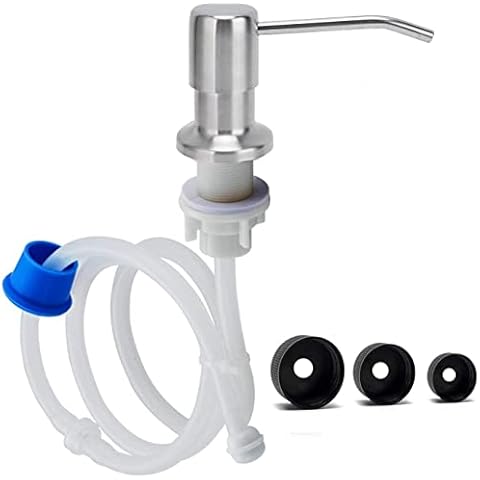 Tiamu Seifenspender Einbau Küche with 46 Zoll Silikonschlauch, Spülmittelspender Eingebauter von Oben Befüllbar, Seifenspender Pumpe für Spülbecken Kopf (Silber) Cover