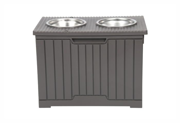 Topmast Tavolo da pranzo con 2 ciotole in acciaio inox con vano portaoggetti - Robusta plastica ECO
