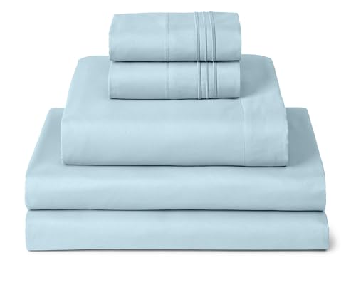 Image of Mellanni Split King Sheets Set - 5 PC Iconic Collection Bedding | Hotel Luxury, Extra Soft, Cooling Bed Sheets - Wrinkle, Fade, Stain Resistant (Split King, Aqua)