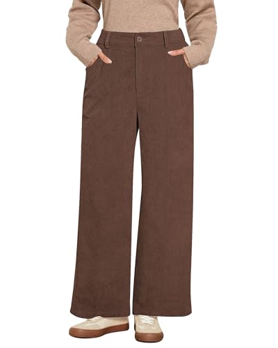 Roskiky Pantalones de mujer holgados de cintura alta, pantalones de negocios para mujer, cintura elástica, pantalones de otoño con bolsillos, marrón, XL