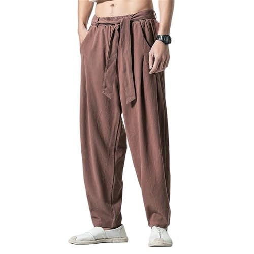 Pantalon en lin décontracté homme coupe ample lanterne idéal pour l'été et le yoga