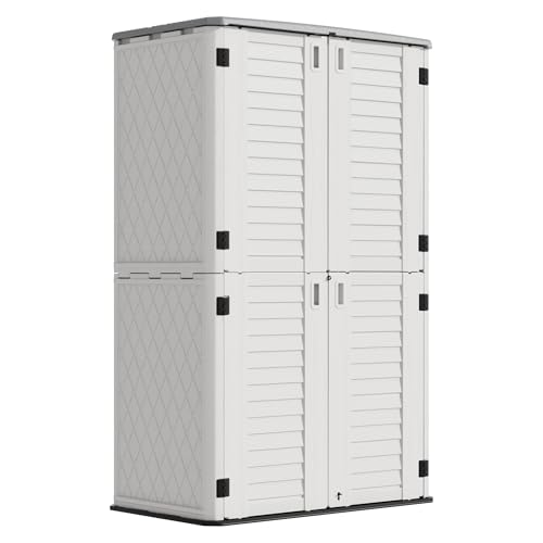 Image of Mrosaa Outdoor Storage Cabinet Waterproof,Resin Vertical Storage Shed Lockable, 66 Cubic Feet Outdoor Storage Box for Garden /Backyard /Home /Pool