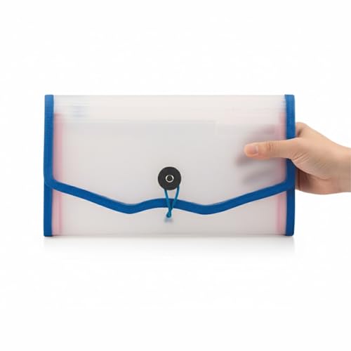 Image of Polen Expanding Cheque Book Holder Case, 13 Pocket Transparent Passbook Holder /Bill Folder /Passport /Memo Card /Cash Storage Pouch Organizer with Elastic Closure.(Blue)