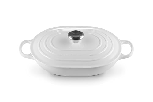 Image of Le Creuset Enameled Cast Iron Oval Casserole with Lid, 3.75 qt., White