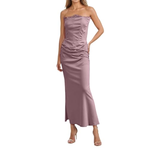 Robe cocktail moulante et longue avec design sans bretelles sophistiqué