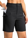 Santiny Women'S 5'/7' Hiking Golf Shorts With 3 Pockets Stretch Quick Dry Outdoor Travel Work Shorts For Women Casual Summer (Black_L7_L)