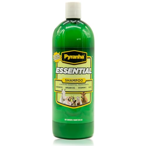 PYRANHA Essential Shampoo - Cleaning Refreshing Product for Horse, Dog, Cat & Show Animals with Coconut & Argan Oil, Geraniol, Aloe Vera, 1 Quart