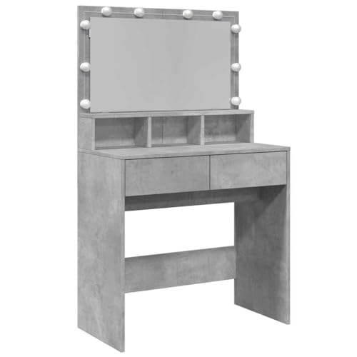 vidaXL Tocador con Luces LED Gris hormigón 80x41x134,5 cm, tocador de Maquillaje, tocador con Espejo, tocador con almacenaje, tocador de Dormitorio