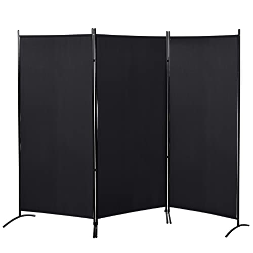 HOMCOM Biombo de 3 Paneles, Biombo Separador de Ambientes Plegable con 6 Pies de Metal, Divisor de Habitaciones, Salón, Dormitorio, 253x182 cm, Negro