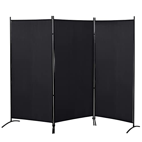 HOMCOM Paravent Double Store latéral Brise-Vue paravent sur Pied séparateur dim. 2,53L x 0,5l x 1,82H m métal Polyester Haute densité Noir