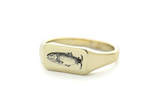 Bague chevalière saumon gravé en or 14k, l'excellence de la bijouterie personnalisée