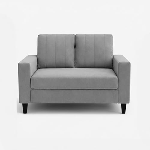 Image of Hendrick Plush Velvet 3 Seater + 2 Seater Sofa Set | Silken Velvet Suede Upholstery | Designer Sofa Set for Living Room & Office Spaces (Light Grey)