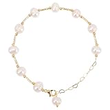 Hohopeti Pulsera Fina de Perlas de Agua Dulce Bañada en Oro 14K, Ajustable para Mujer, Joyería Elegante para Fiestas y Uso Diario